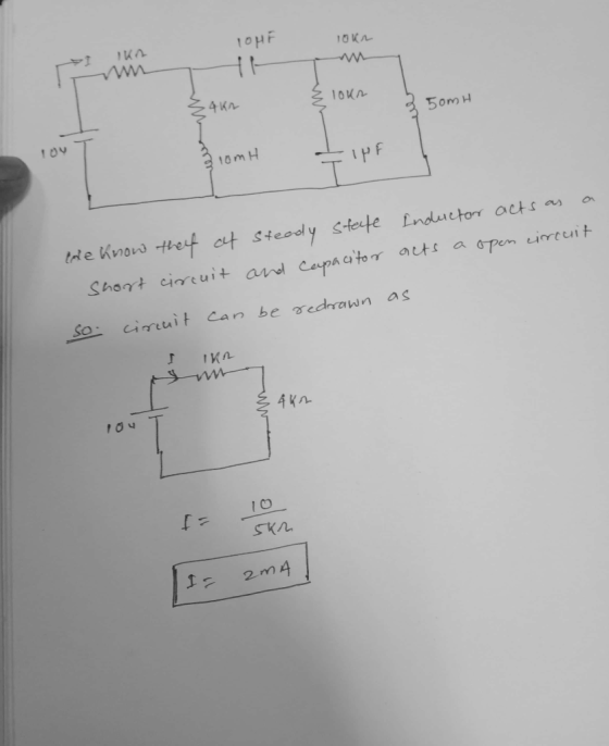 10HF 10KA 4Kn 10KA 50MH 10mH theif cat Steefe Lnoluctor acts as Steadly On tde Knon at a Gpem ireuit Short cinrcuit and CapaC