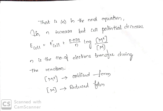 ,icveate hsut tell polential de treou. enhal de creates 0.6S cell Coll t CM) n i the o electrons transe dluri the reacton San