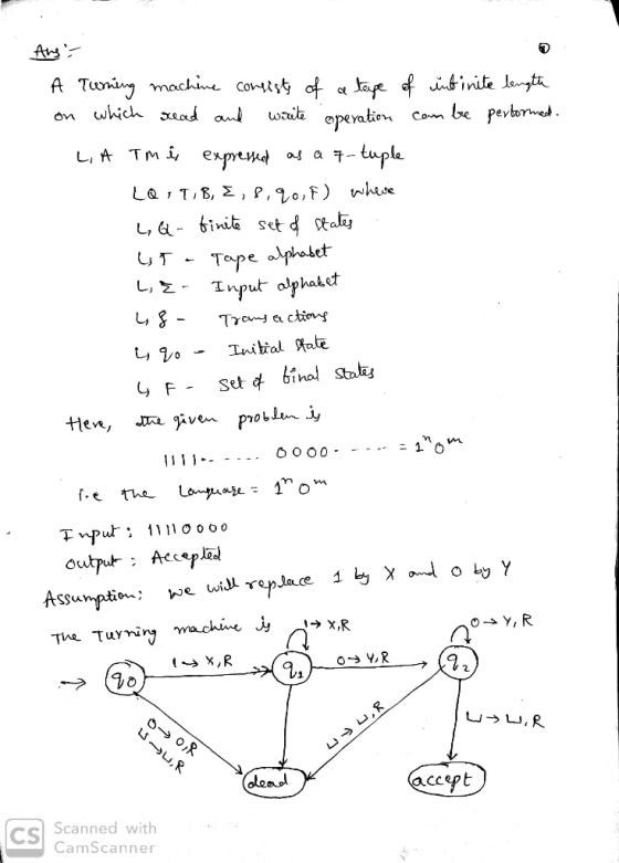 Ans A Tunin machine Consiy cf a lae <f ibinite Jemyt which ad and waita Com be pevbormed opeation LA Tmi еxpremd t- tuple as