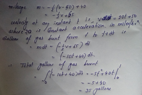 mileape uelocily at any instant } ohyresa i! / ontant acceleration , in miles|h Gallon as bun Tohal gallon
