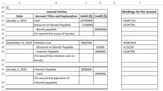 19 2 Journal Entries Workings for the amount 20 Account Titles and Explanation Debit (S) Credit ($) Date 22 January 1, 2019 C
