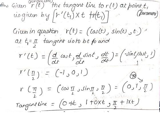 Ano Giuur) 무teyrnth1 tangent lin to r(t) a point at 6, tangent uo o be fo wnot 2 dlost 2 2 ㄥ