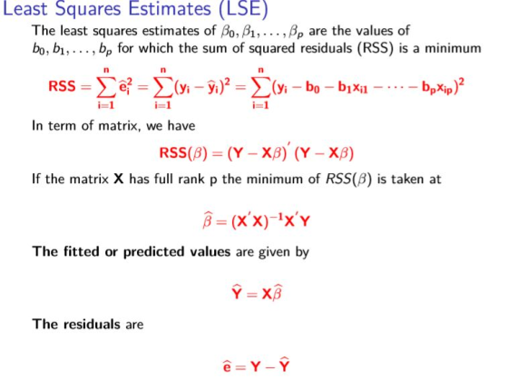 Least Squares Estimates (LSE) The least squares estimates of%,A, ,A, are the values of bo, bi,... , bp for which the sum of s
