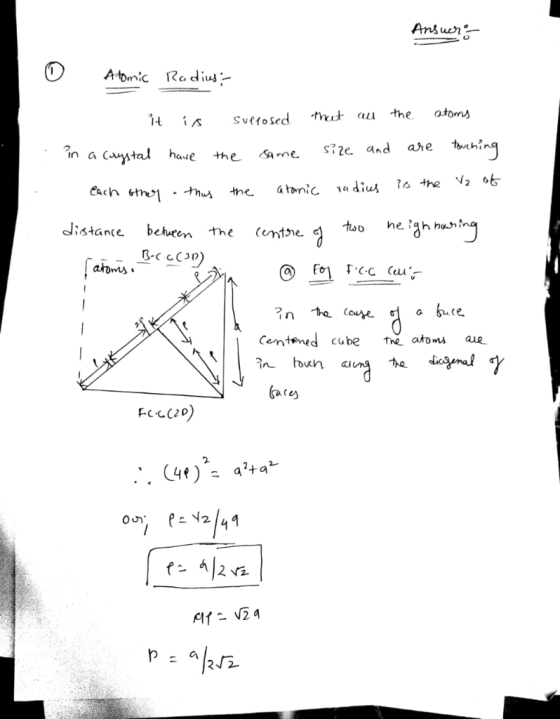 Abmic Ra dius- ク in a Ctal have the same S?2e and ahe th? n tre Coure Centened cube he atomaue the