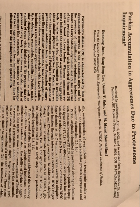 Iarain Aeturmulation in Aggresomes Due to Proteasome Impairment* Received for publication, April 2, 2002, and in revised form