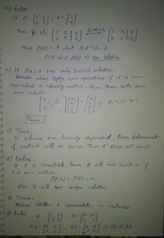 a) False o o 2 If Axo has nly tvial sAutro Became whan Appo nots operetrieu ron. ,イ汁,s now ejuivalent to ldintity matus, tn