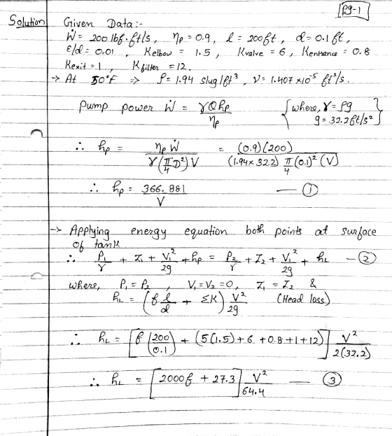 Solution Givem Data d- 0.1 6 - 6, Kentane lofftls p- 0.9, 200t Kelbo 200 O.O Kvalve О. в 5 Rexit = At Kfilter= 12. Pe 1.94 sh