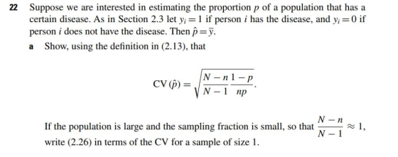Suppose we are interested in estimating the proportion p of a population that has a certain disease. As in Section 2.3 let y;