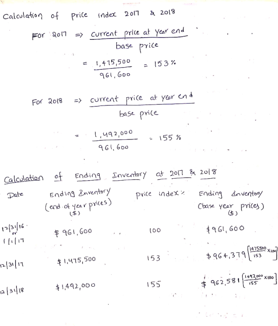 Calculation of Price indet 20n a 2ol3 For Qo17 =〉 Current price at year end base price ,415,50o GI, Goc 153% For 3o18 CuYYent