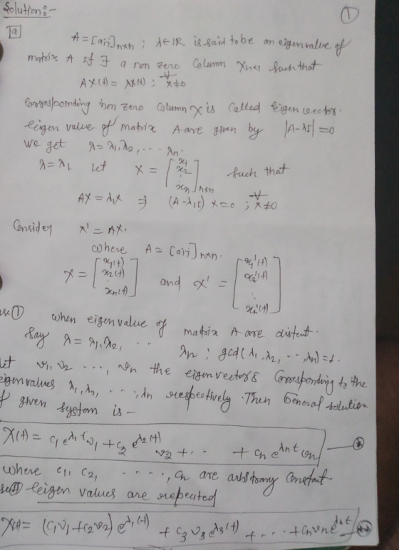 Solution A=Ca)h : EIR isRaid tobe an eigenvalve f Co Lumn Xin uh thot AXCH=XH) o Ca lumn xis Called tigen eect by ligen value
