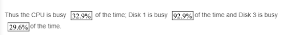 Thus the CPU is busy 32.9% of the time: Disk 1 is busy 92.9% of the time and Disk 3 is busy 96% thetime 29.6% of the time
