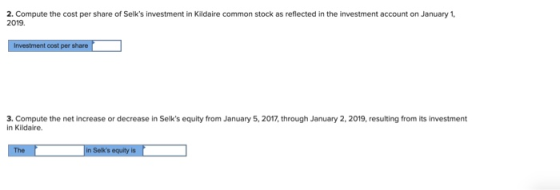2. Compute the cost per share of Selks investment in Kildaire common stock as reflected in the investment account on January