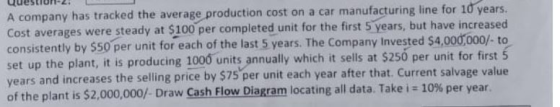 7-OUsanh A company has tracked the average production cost on a car manufacturing line for 10 years Cost averages were steady