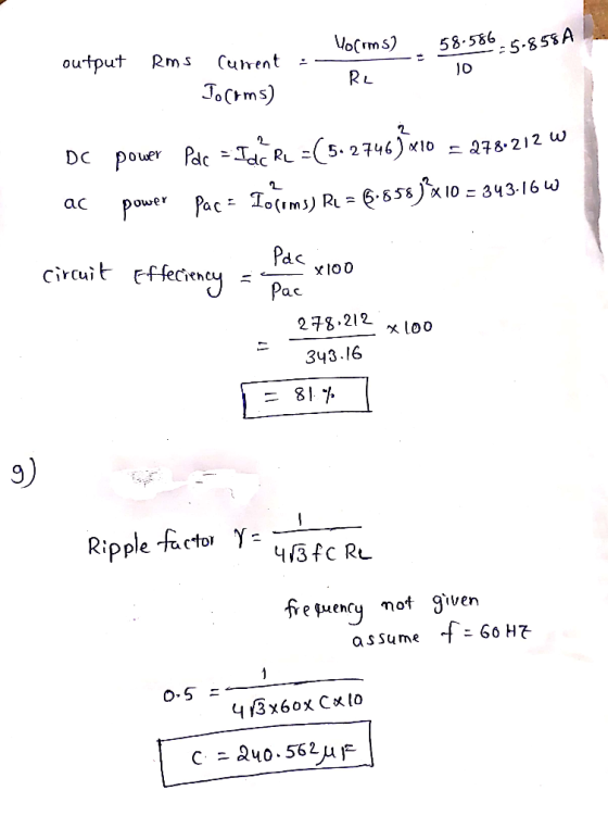 output Rms Crent - orm 58-586 6.5SA Pac To(imj) RL - 6.658)x10 - 343-16 w owe r circuit ffecte Pac 278.212 343.16 9) Ripple -