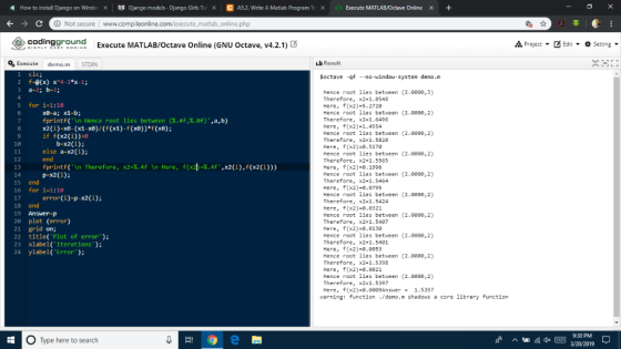 dj How to install Django on Windo x ng Diango models . Diango Girls Tu X © A52. Write A Matlab program T Execute MATLAB/Octa