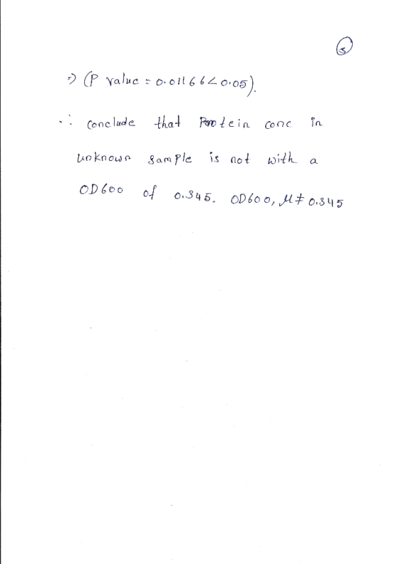 Conelade that An 1 e in Con T. luo Know a 8amfle is not ith a OD boo of o.345. OD 60 o, μキ0.345