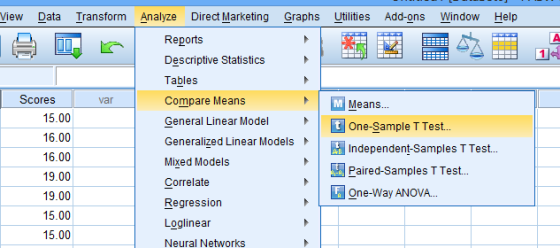 View Data Transform Analyze Direct Marketing Graphs Utilities Add-ons Window Help Reports Descriptive Statistics Tables Compa