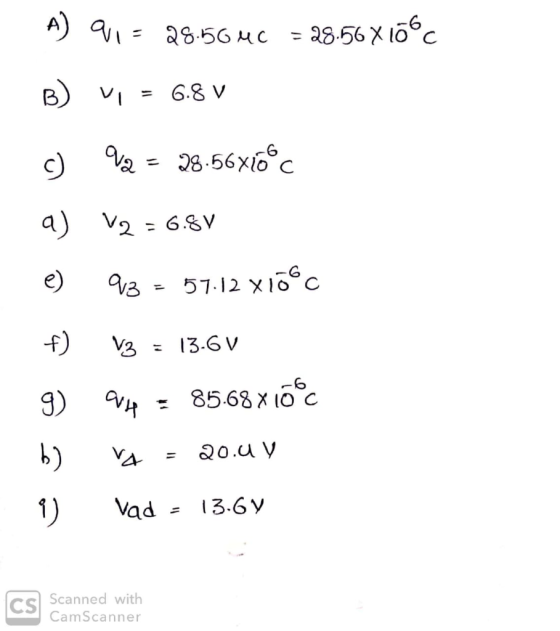 B) VI = 68V a = Qo.UV 1)Vad 13.6v Cs Scanned with CamScanner
