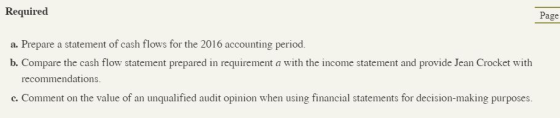 Required Page Prepare a statement of cash flows for the 2016 accounting period. b. Compare the cash flow statement prepared i