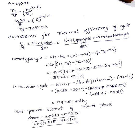 끓ご㈜ T3 o 4114 1400 = (10) T3 Amet,gas cycle f wnet,.steamgle Sirn cyele yré Wmet, tot al こ - 1-005 1400-725-57921 30o ろ05.6 K