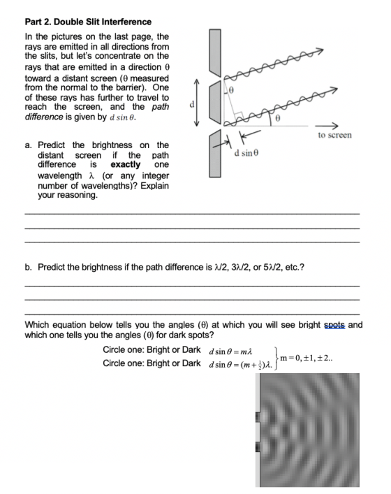 Part 2. Double Slit Interference In the pictures on the last page, the rays are emitted in all directions from the slits, but