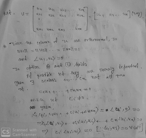 2 et, U = u21 u22 しし u23 ut2 n dr unn un3 ane orthonormal, JO Sinte the tolumn ot .l u2l unl1=1 and (nin7 oldr and optione N