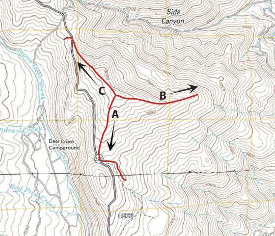7000 Sids Canyon 6400 400 7800 dl Creek deen Deer Creek Campgroun Red P