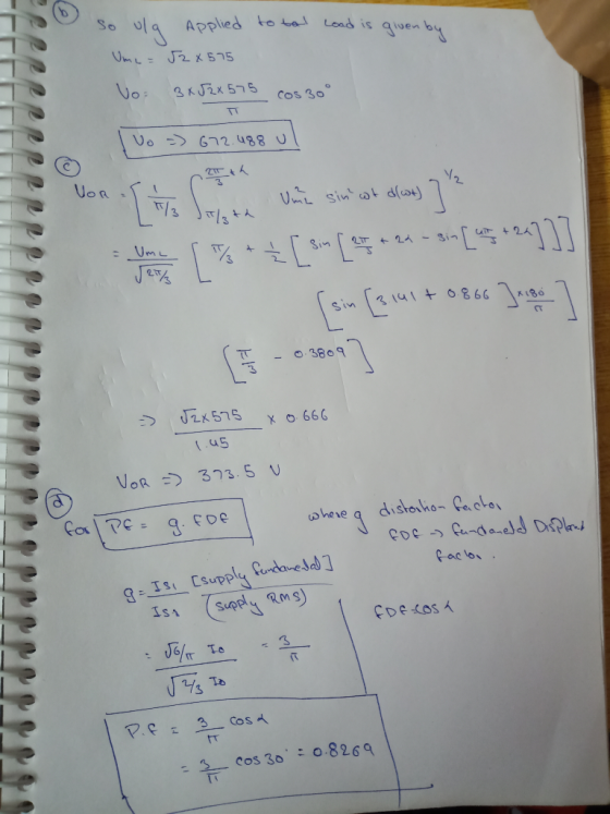 So Applied to Lal Load is Tuen by UmL J2575 3KJRX 575 Cos 30 Vo r2.488 U Uml Sintat dlt / 3 UmL Sin - B66 Sin O 3809 JZK575 X