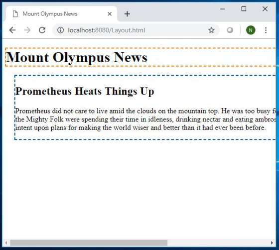 Mount Olympus News С localhost:8080/Layout.html Mount Olympus News Prometheus Heats Things Up Prometheus did not care to live