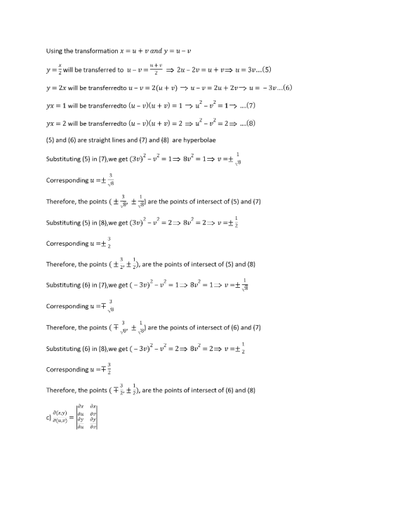 Using the transformation x and y= u-v u 2u - 2v u + v u = 3v...(5) will be transferred to u-v: y y 2x will be transferredto u