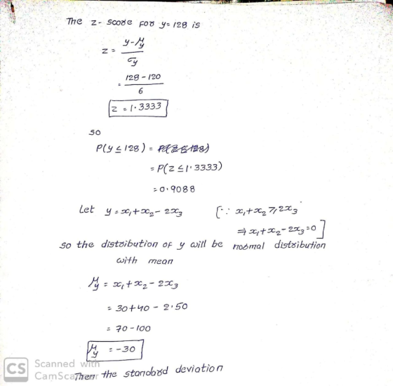 The z-scode Foo y- /28 is /28 120 23333 So = P(291, 3333) ,9088 so the distoibution of y will be roómal distoibution 30 + 넌0-