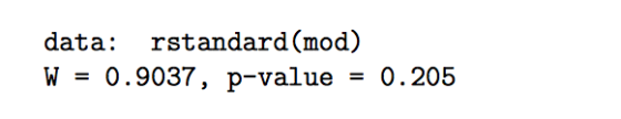 data W = 0.9037, p-value rstandard (mod) 0.205
