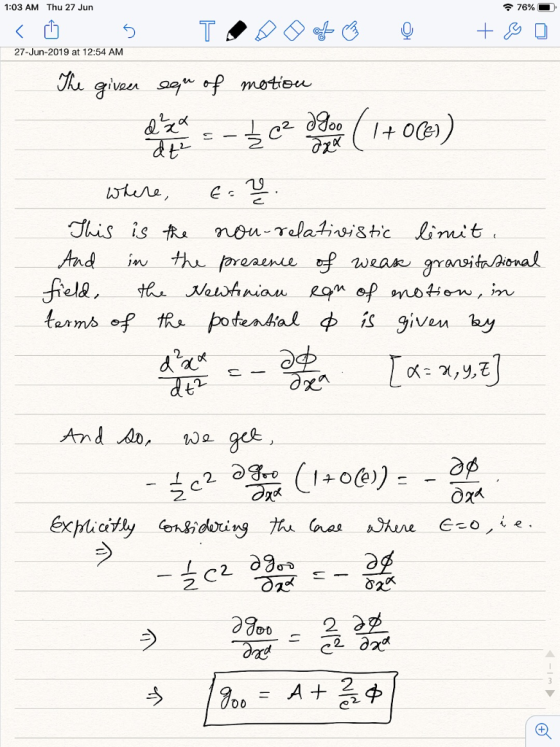 1:03 AM Thu 27 Jun 76% 27-Jun-2019 at 12:54 AM Jh giva a ef motieu 1+ OCe) 19 This is fha non relativistic limit thu foreaen