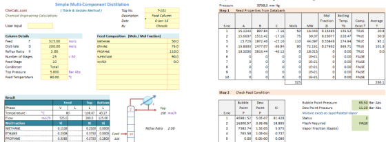 Simple Multi-Component Distillation 3750.3 mm H Pressure (Thiele & Geddes Method) Read Properties from Databank CheCalc.com S