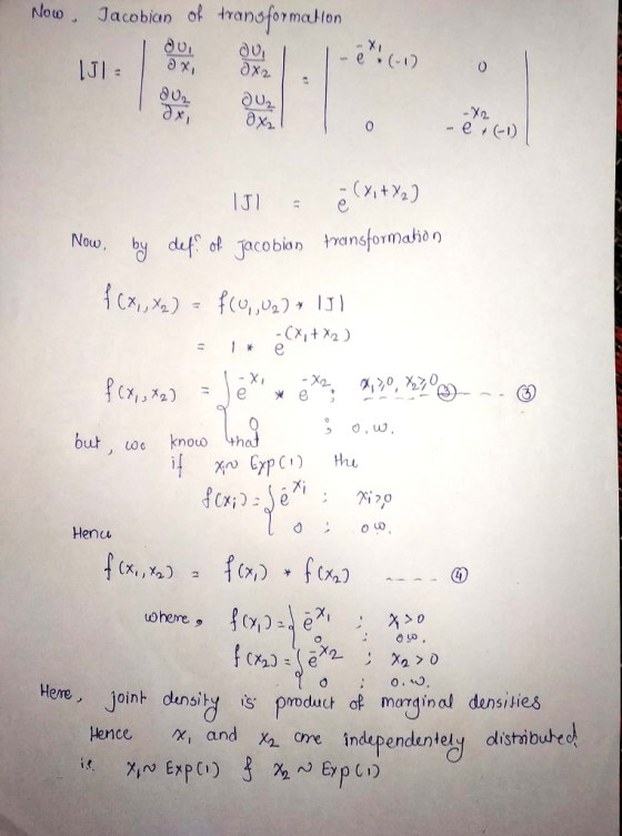 Jacobian of tranoformatlon No0 IX- e .(-1 Jl = ax2 -X2 - e +(-1) (x+2) JI Now y def o Jacobian ransformahon - Cx1+ X2 ) X but