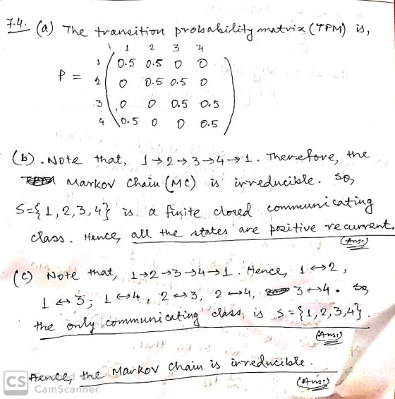 (a) The transition prols abidity mutvix (TPM) is 3 2 0.5 0.5 O.5 0.5 O.5 O.5 4 O.5 23-34i. Therefove, inreducilale. s b.Note