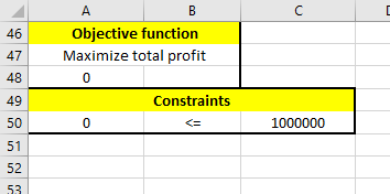 Objective function Maximize total profit 46 47 458 13 50 51 52 53 7 2 C) Constraints 0