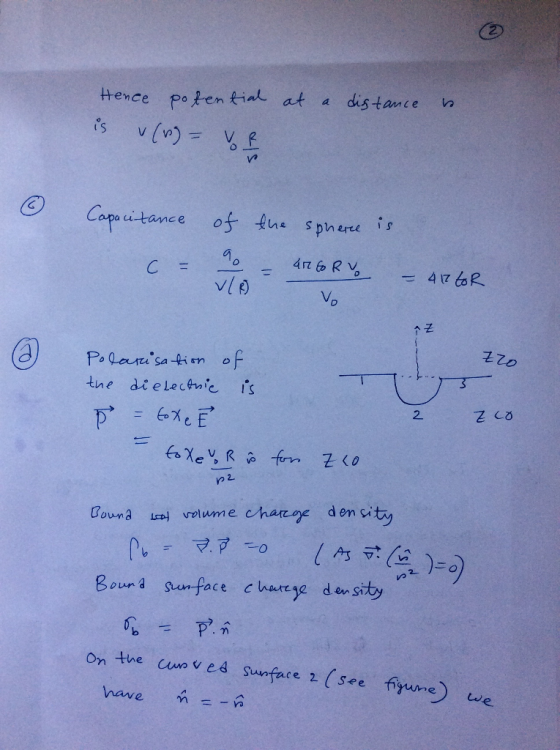 hence p。 tent as at a distance Capacitance oj fue sphere is Vlp Vo もし0 tne di electnie 2. Couna e) volume charge densitiy vっ