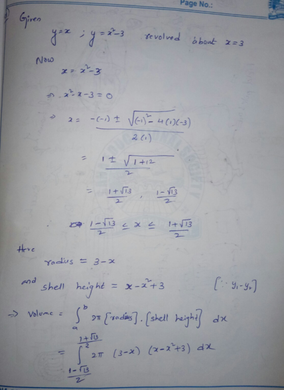 Page No.: Gien fevolved about -3 Nauo -1-3 .a-3=o 2 -(-) + 2 ) It VI+12 1+13 1- 3 2 2 -3 X 1+V 13 +Here Yadus = 3-X Shell X-