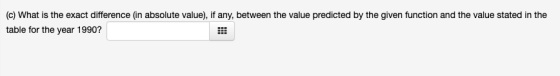 (c) What is the exact difference (in absolute value), if any, between the value predicted by the given function and the value