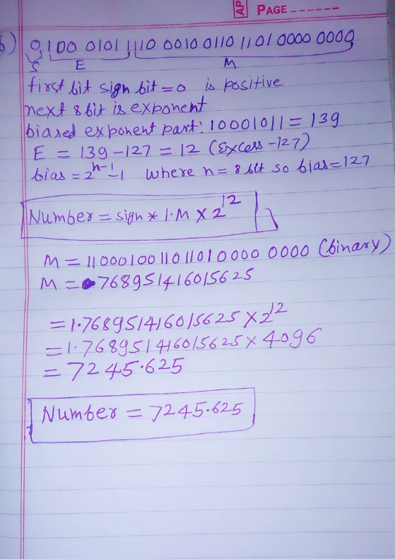PAGE 00 0101 o0 i /1O10000 0004 E tixst bit sigh bit-o is pasitive mext &6it is exXponeht biared expohent part 10001011139 12