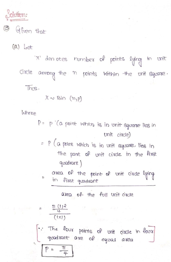 ution: tor ven a) Loot X den otes humbe points lying in unit Circle Qmong the ㄲ points within the Unit 9pre Thus hese Pp (a