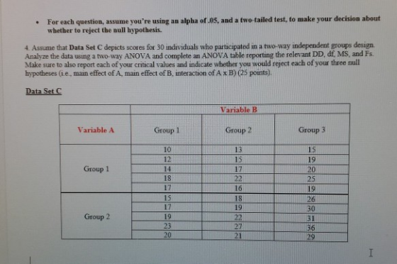 For each question, assume youre using an alpha of 05, and a two-tailed test, to make your decision about whether to reject t