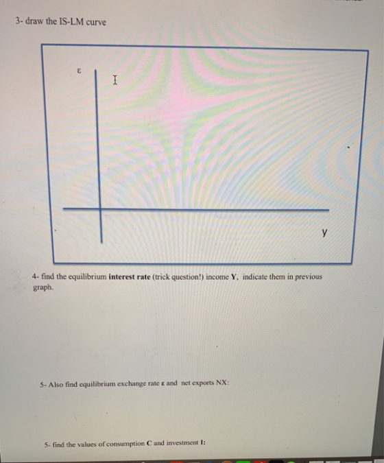 3-draw the IS-LM curve I y 4- find the equilibrium interest rate (trick question!) income Y. indicate them in previous graph.