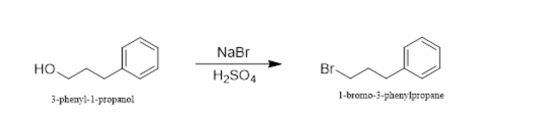 NaBr Br HO H2SO4 1-bromo-3-phenylpropane 3-phenyl-1-propanol