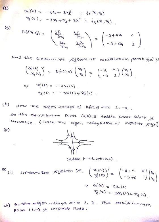 2 (t) o,0 umstibe . (Since the egen va SaddRe point ortCo,o) //t) 3x, (*) + 격 (4)