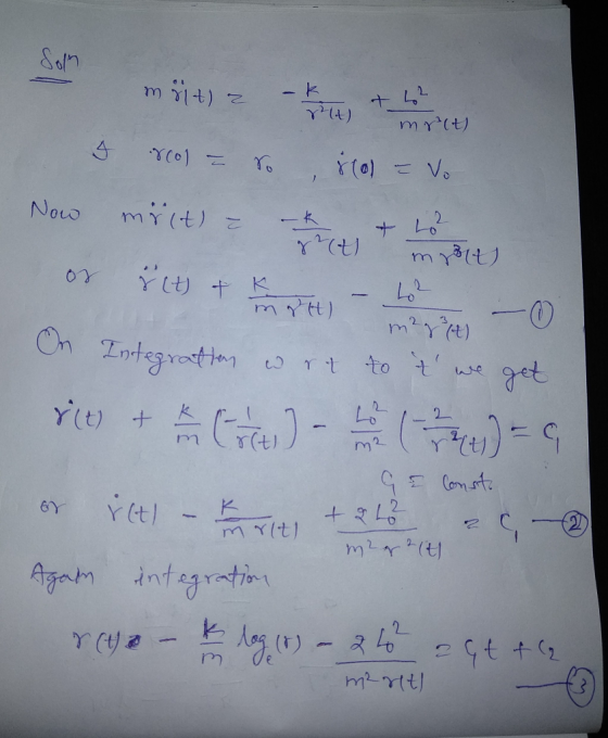 Saln -k m + 42 (1 (4r x)=Vo Novo 2 (7)4 m Y t tt) m2r/t) On Integratten o rt to get YIt tk 2 M2 Y -( Conte EY m2rt Agam dnteg