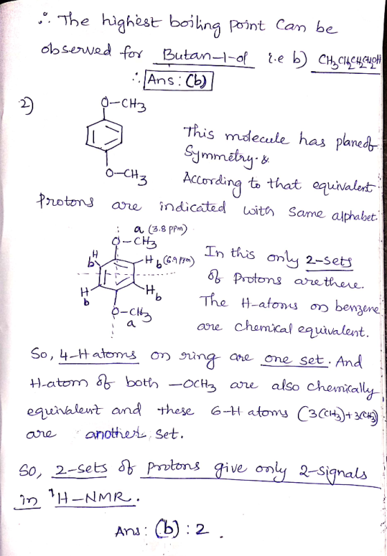 : Ans: Cb) H3 This mdecule has paned Pmoton ane indicetd oit Same alphabet a (3.8 PP In this only 2-Se -Cl ane chamcal eqyiva