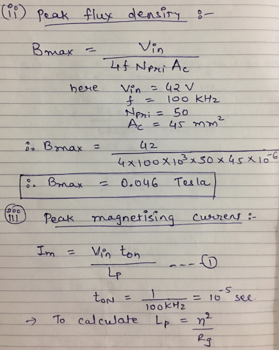 Peak fluy densiy I vn) here Vfn-2-42V 100 kHz. 2 on Bmax 2 c-0.046 Tes la. Lp toN.--ㄧㄏㄧㄧ = To 00kH2 10 see ウーTo calculate LP