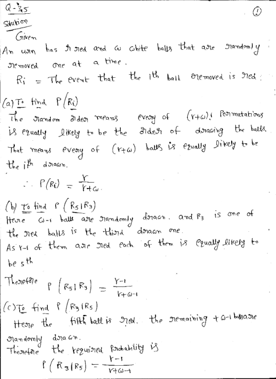 Sdution Givem An Shandom has ed and ohite ba that ale uin time . a ne moved Ome at the ith ball elemoved is ied The event tha